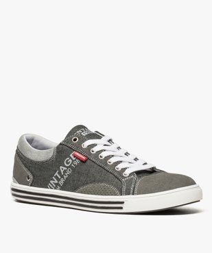 Baskets homme en toile avec surpiqûres contrastantes vue2 - GEMO (CASUAL) - GEMO