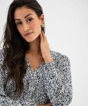 Tee-shirt à manches longues et col V en maille texturée femme vue2 - GEMO 4G FEMME - GEMO