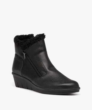 Boots fourrés femme unies à talon compensé et à double zip vue2 - GEMO (CONFORT) - GEMO