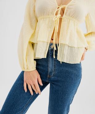 Blouse manches longues à volants et liens à nouer femme vue2 - GEMO(FEMME PAP) - GEMO