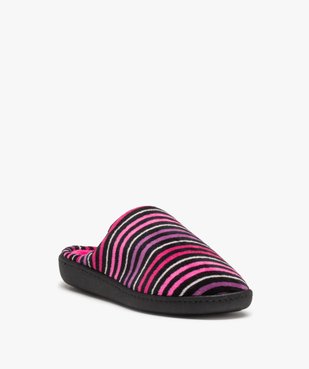 Chaussons femme mules rayées en velours - Isotoner vue2 - ISOTONER - GEMO