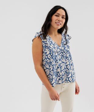 Blouse sans manches à volants en viscose imprimée femme vue1 - GEMO 4G FEMME - GEMO