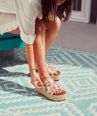 Mules à semelle plateforme en corde et brides en crochet femme vue1 - 5 MILES - GEMO