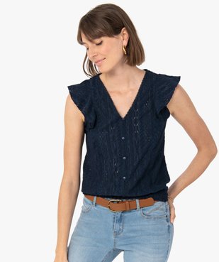 Tee-shirt femme à manches courtes en maille ajourée vue1 - GEMO(FEMME PAP) - GEMO