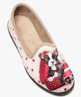 Chaussons femme slippers en velours imprimé bouledogue vue5 - GEMO(HOMWR FEM) - GEMO