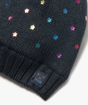 Bonnet bébé fille à pompon, étoiles et doublure chaude vue2 - GEMO(BEBE DEBT) - GEMO