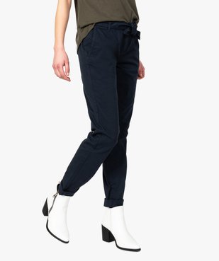 Pantalon femme chino en toile extensible avec ceinture à nouer vue1 - GEMO(FEMME PAP) - GEMO
