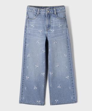 Jean straight à broderies fleuries et taille réglable fille vue2 - GEMO 4G FILLE - GEMO