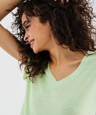 Tee-shirt manches courtes à col V coupe loose en lin femme vue2 - GEMO 4G FEMME - GEMO