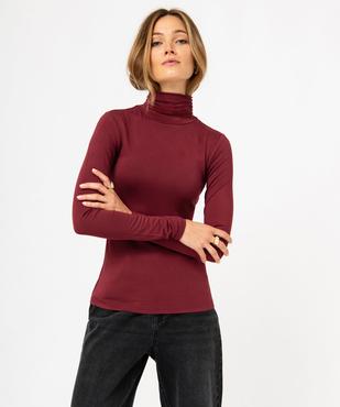 Tee-shirt femme uni avec col roulé et manches longues vue5 - GEMO 4G FEMME - GEMO