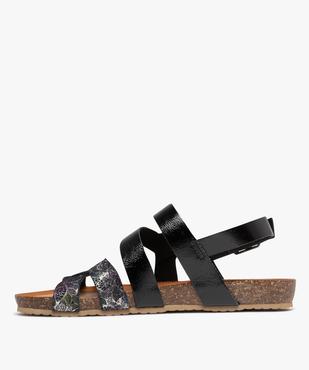 Sandales plates avec brides en cuir scintillantes et vernies femme vue4 - PIU NATURA - GEMO