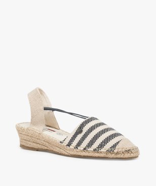 Sandales femme en toile à talon compensé – Terre de Marins Dessus rayé marin vue2 - TERRE DE MARINS - GEMO