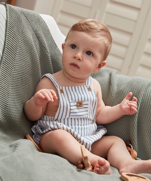 Combishort bébé à bretelles coupe barboteuse vue1 - GEMO(BB COUCHE) - GEMO