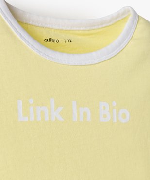 Tee-shirt fille à message avec col contrastant vue2 - GEMO (JUNIOR) - GEMO