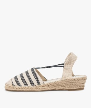 Sandales femme en toile à talon compensé – Terre de Marins Dessus rayé marin vue3 - TERRE DE MARINS - GEMO