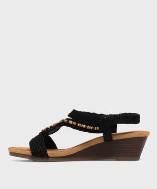 Sandales à talon compensé à brides tressées et perlées femme vue3 - EMILIA ROSA - GEMO