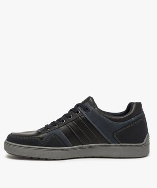 Baskets homme à lacets avec empiècements multimatières vue3 - GEMO (CASUAL) - GEMO