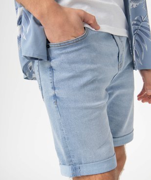 Bermuda homme en jean extensible délavé vue2 - GEMO 4G HOMME - GEMO