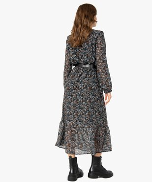 Robe femme longue en voile imprimé et grosse ceinture vue3 - Nikesneakers(FEMME PAP) - Nikesneakers