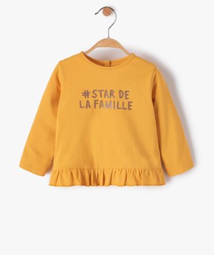Tee-shirt bébé fille à volant avec inscription pailletée vue1 - GEMO(BEBE DEBT) - GEMO