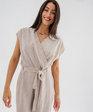 Combinaison pantalon cache-cœur à fines rayures femme vue3 - GEMO(FEMME PAP) - GEMO
