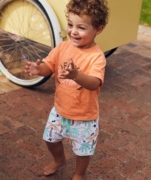 Bermuda bébé garçon en jersey imprimé palmiers à taille élastiquée vue1 - GEMO(BEBE DEBT) - GEMO