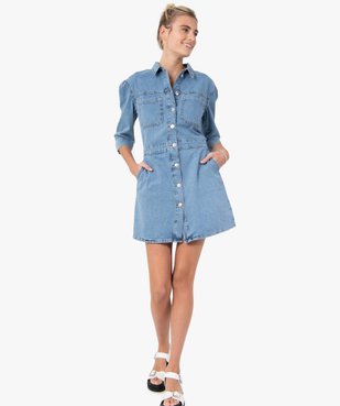 Robe femme en toile denim à manches ¾ vue1 - GEMO(FEMME PAP) - GEMO