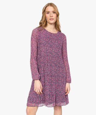 Robe femme en voile plissé à manches longues vue1 - GEMO(FEMME PAP) - GEMO