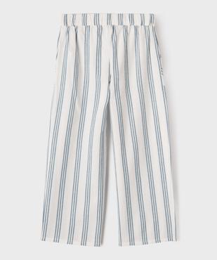 Pantalon large en coton et lin avec taille élastique fille vue5 - GEMO (ENFANT) - GEMO