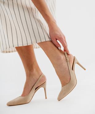 Escarpins slingbacks en suédine à talon aiguille et bout pointu femme - Valentina Baldano vue1 - VALENTINA BALDA - GEMO