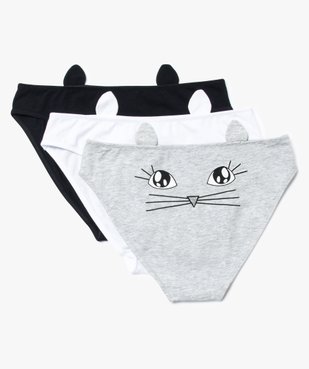 Lot de 3 slips avec motifs chats et oreilles à la taille vue1 - GEMO (JUNIOR) - GEMO