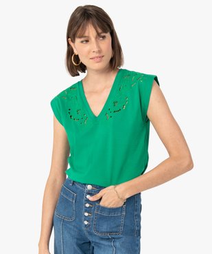 Tee-shirt femme sans manches avec broderies ajourées vue1 - GEMO(FEMME PAP) - GEMO