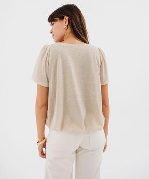 Tee-shirt manches courtes blousant en maille fluide pailletée femme vue3 - GEMO(FEMME PAP) - GEMO
