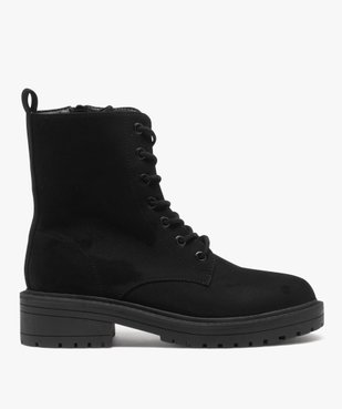 Boots femme dessus uni en suédine à zip et à lacets vue1 - GEMO (CASUAL) - GEMO