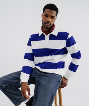 Sweat en molleton bouclette rayé à col polo homme vue1 - GEMO 4G HOMME - GEMO