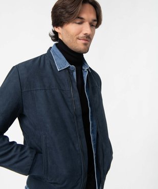 Blouson homme en suédine unie fermeture zippée vue2 - GEMO (HOMME) - GEMO