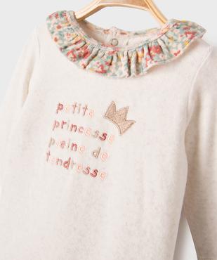 Pyjama en velours à col volanté fleuri bébé vue2 - GEMO 4G BEBE - GEMO