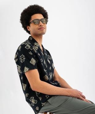 Chemise imprimée en coton avec col cubain homme vue1 - GEMO (HOMME) - GEMO