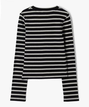 Tee-shirt à manches longues en maille côtelée fille vue3 - GEMO (JUNIOR) - GEMO