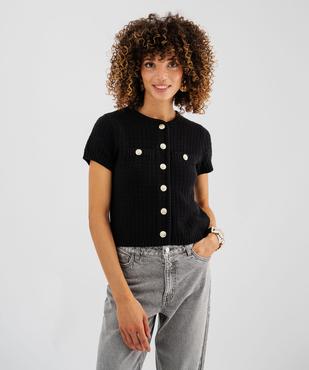 Pull manches courtes en maille fantaisie à boutons femme vue1 - GEMO(FEMME PAP) - GEMO