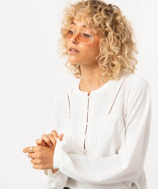 Blouse unie avec col rond boutonné femme vue2 - GEMO(FEMME PAP) - GEMO