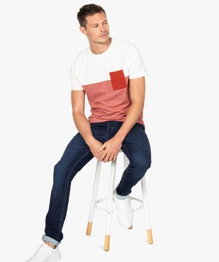 Tee-shirt homme à manches courtes bicolore uni/rayé vue1 - GEMO (HOMME) - GEMO
