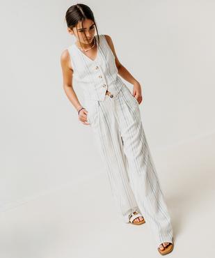 Pantalon large en viscose et lin rayé fille vue1 - GEMO 4G FILLE - GEMO
