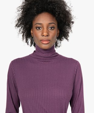 Tee-shirt femme en maille côtelée manches longues et col montant vue2 - GEMO(FEMME PAP) - GEMO