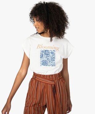 Tee-shirt femme à manches courtes avec motif fleuri vue2 - GEMO C4G FEMME - GEMO