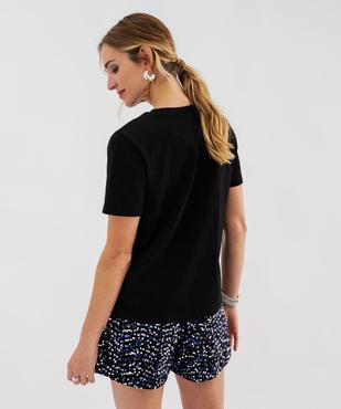 Tee-shirt manches courtes en coton avec décolleté strass femme vue3 - GEMO(FEMME PAP) - GEMO