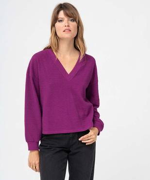Sweat femme en maille gaufrée avec col en V vue2 - GEMO(FEMME PAP) - GEMO