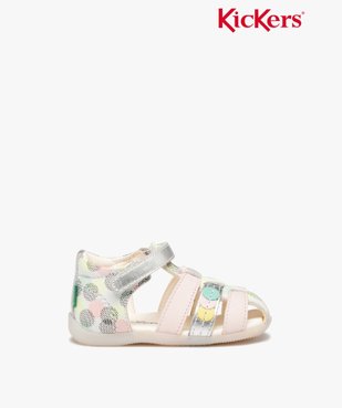Chaussures premiers pas bébé fille sandales en cuir avec brides fantaisie et à scratch - Kickers vue1 - KICKERS - GEMO