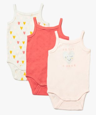 Body bébé fille à bretelles motifs cœurs (lot de 3) vue1 - GEMO C4G BEBE - GEMO