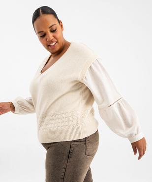 Pull col V à manches blouse effet 2-en-1 femme grande taille vue2 - GEMO (G TAILLE) - GEMO